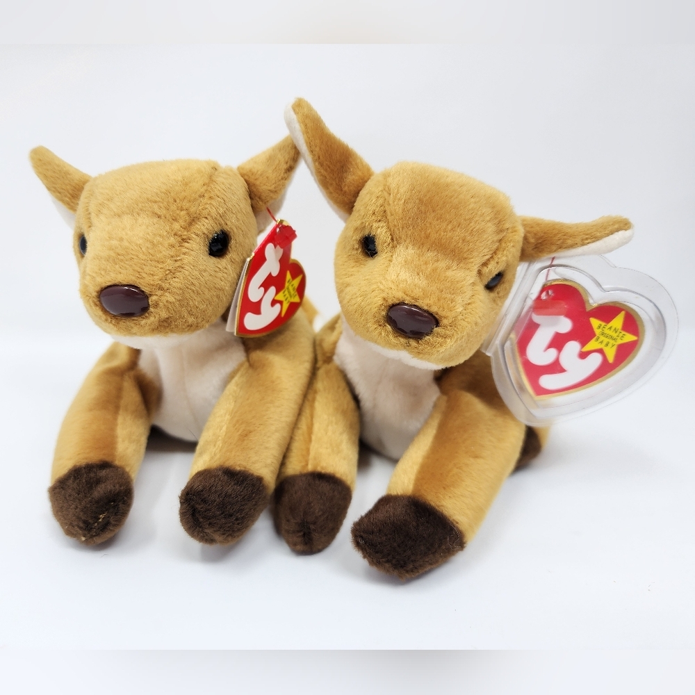 Ty Original Beanie Baby Whisper The Deer Matching Pair